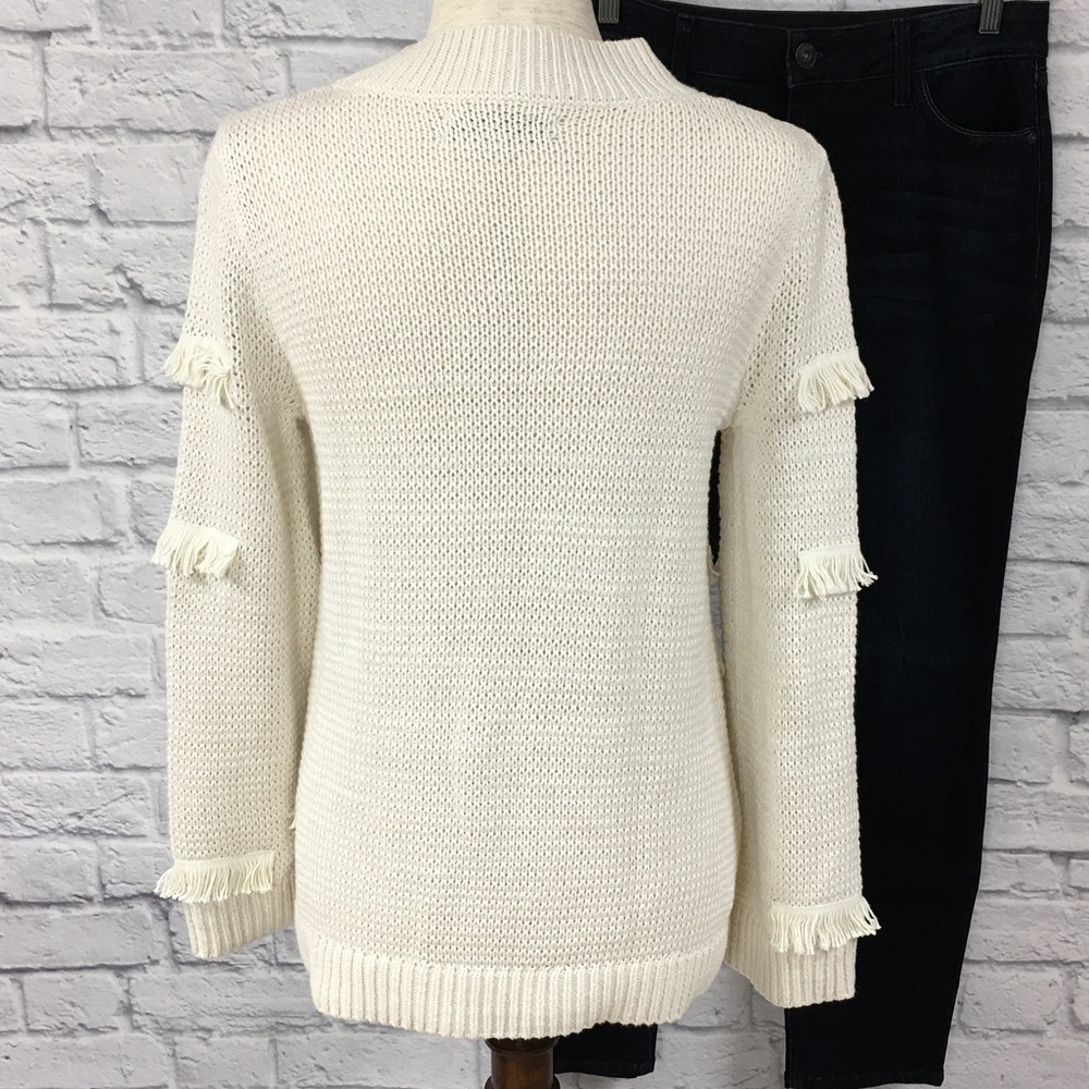 Loft fringe pullover mock neck sweater, cream, M - Picture 5 of 6